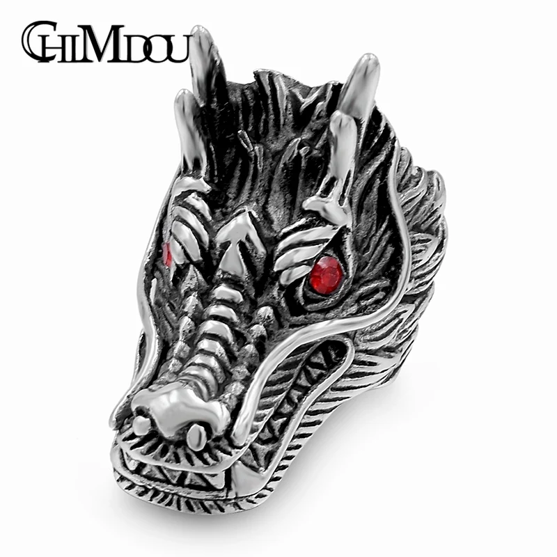 CHIMDOU red eye dragon ring retro men present stainless steel jewellery hyperbole domineering single | Украшения и аксессуары