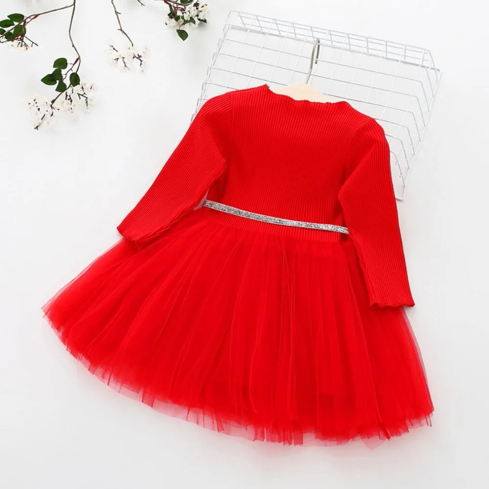 Вязаное Сетчатое платье для маленьких девочек на осень и зиму Новое Модное