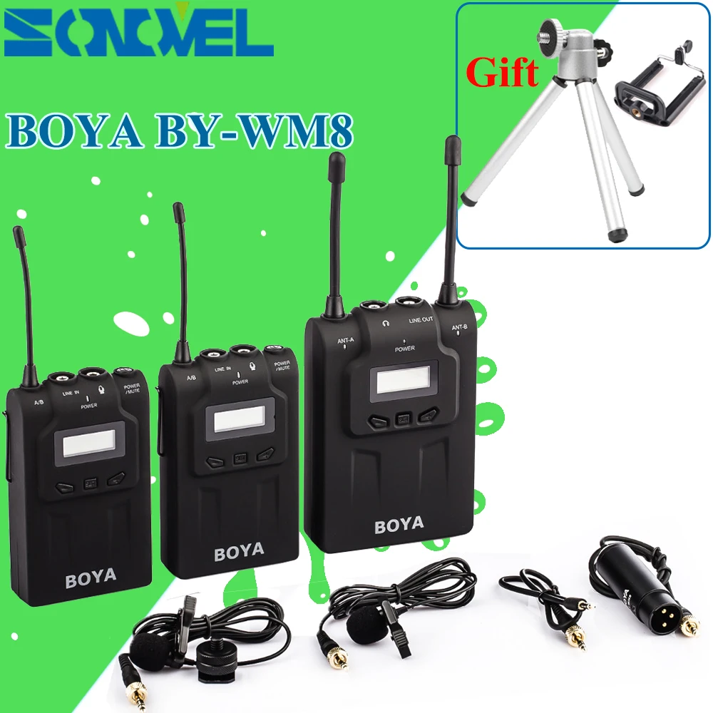 Двойной беспроводной петличный микрофон BOYA BY-WM8 UHF, микрофон для интервью, 2 передатчика, 1 приемник для цифровой зеркальной видеокамеры DC
Двойной беспроводной петличный микрофон BOYA BY-WM8 UHF, микрофон для интервью, 2 передатчика, 1 приемник для цифровой зеркальной видеокамеры DC