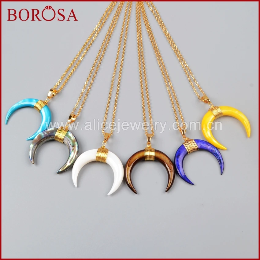 BOROSA Wire Wrap Double Horn Gold Necklece,Wholesale Natural Shell Rainbow Shell Pendant Necklace for Women G1122-N
BOROSA Wire Wrap Double Horn Gold Necklece,Wholesale Natural Shell Rainbow Shell Pendant Necklace for Women G1122-N
