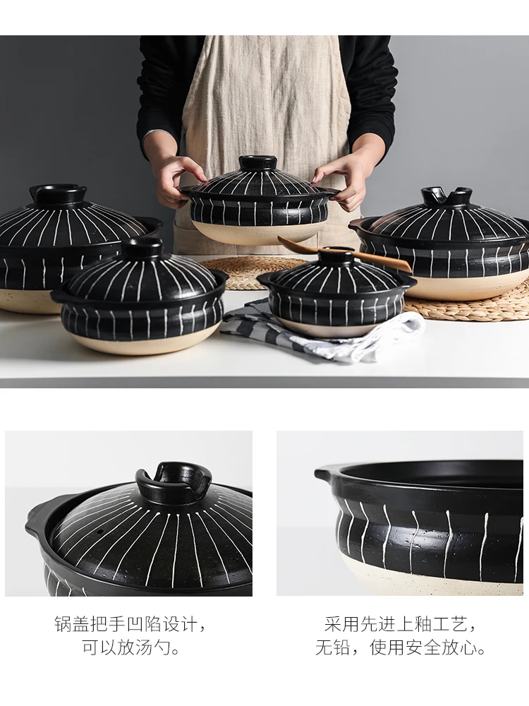 Japanese retro black pottery clay casseroles household heat-resistant saucepan soup hot pot bellied stew cooking ceramic pan
Japanese retro black pottery clay casseroles household heat-resistant saucepan soup hot pot bellied stew cooking ceramic pan