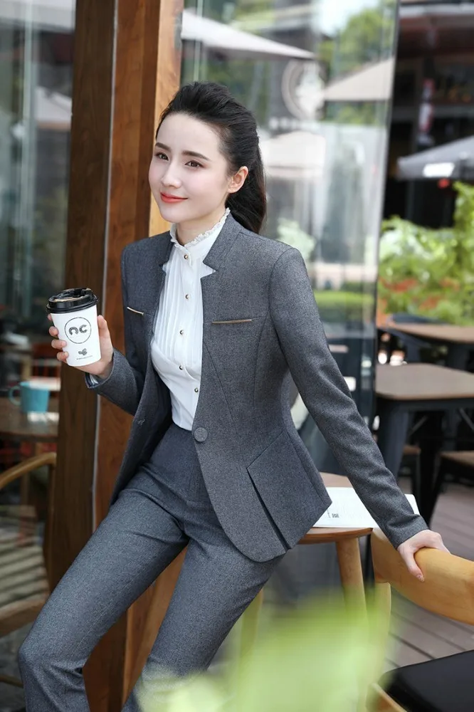 Formal Elegant Gray Women Business Suits With Pants and Jackets Coat 2019 Spring Autumn Ladies Office Work Wear Blazers Set
Formal Elegant Gray Women Business Suits With Pants and Jackets Coat 2019 Spring Autumn Ladies Office Work Wear Blazers Set