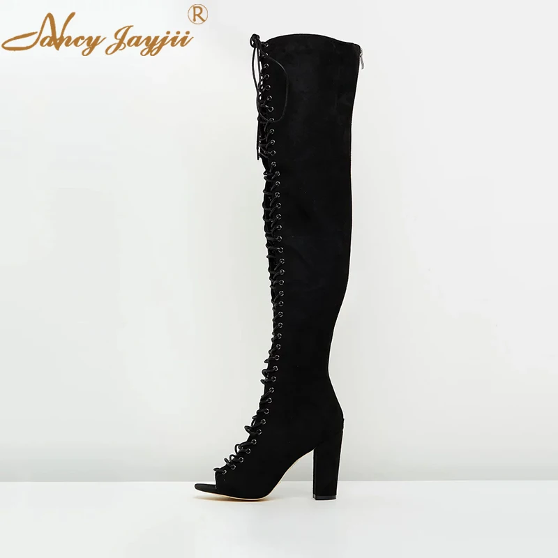 Flock Women Shoes Adult ladies Black Boots Over-the-knee Lace-up Super High Square heel Peep Toe Zipper Solid Mature 2019 Summer
Flock Women Shoes Adult ladies Black Boots Over-the-knee Lace-up Super High Square heel Peep Toe Zipper Solid Mature 2019 Summer