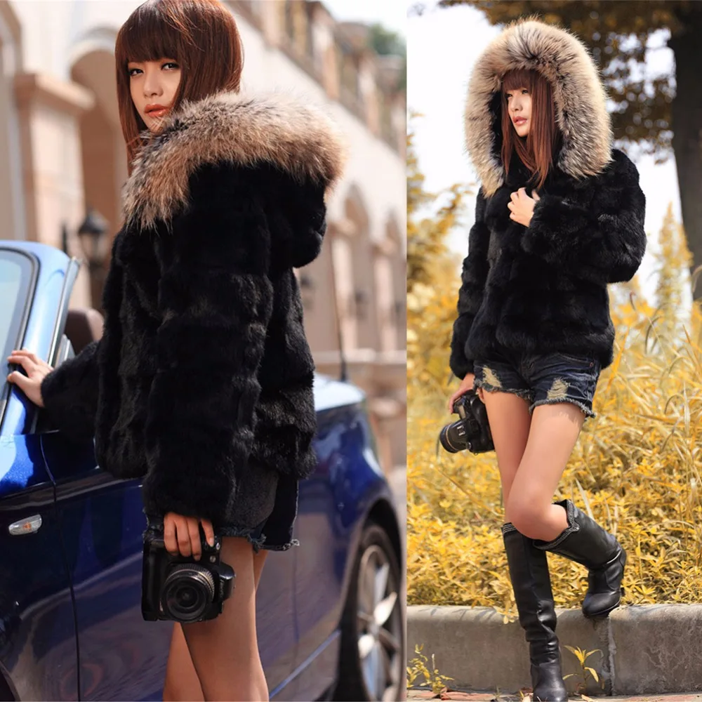 Ethel Anderson Women's Genuine Natural Rabbit Fur Coat Coat With Fur Hood Raccoon Hood Trim
Ethel Anderson Women's Genuine Natural Rabbit Fur Coat Coat With Fur Hood Raccoon Hood Trim