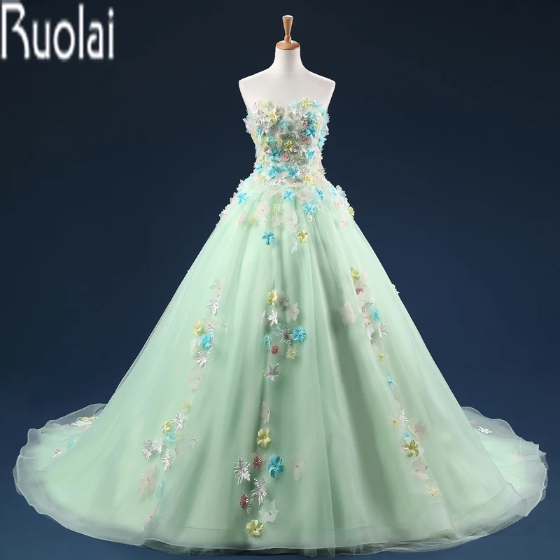 Light Green Colorful Tulle Flowers Applique Sweetheart Ball Gown Sweep Train Formal Long Prom Dresses For Wedding Party
Light Green Colorful Tulle Flowers Applique Sweetheart Ball Gown Sweep Train Formal Long Prom Dresses For Wedding Party