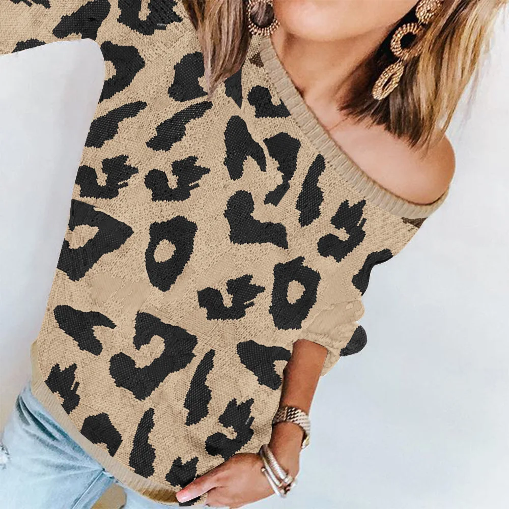 Осенний свитер для женщин leopard Тонкий повседневное круглый средства ухода за