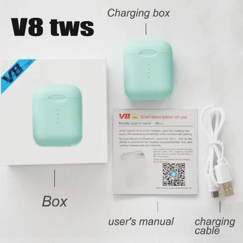 Беспроводная Bluetooth гарнитура V8 TWS с выдвижным окошком сенсорные наушники для iPhone