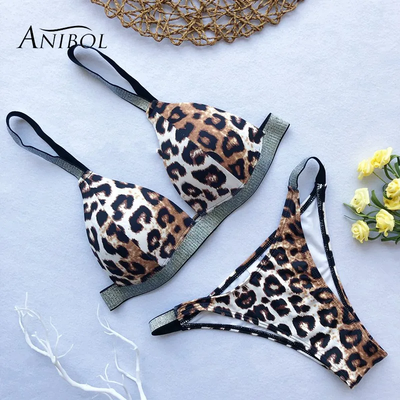 Anibol Sexy Leopard Bikini Push Up Women Swimwear 2019 Bling Bandage Female Swimsuit Big Bust Bathing Suit | Женская одежда