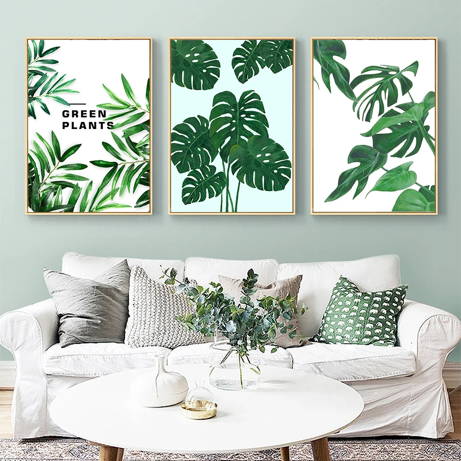 Фото 3 картины на холсте с зелеными растениями черепаха листья - купить