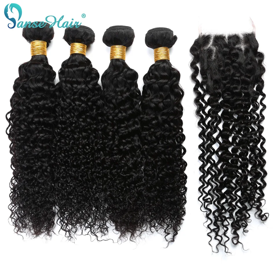 

Panse Hair Malaysian Kinky Curly Human Hair Weaving Customized 8 To 28 Inches Hair 4 Bundles Hair Weft With Closure 4X4 Non-Remy