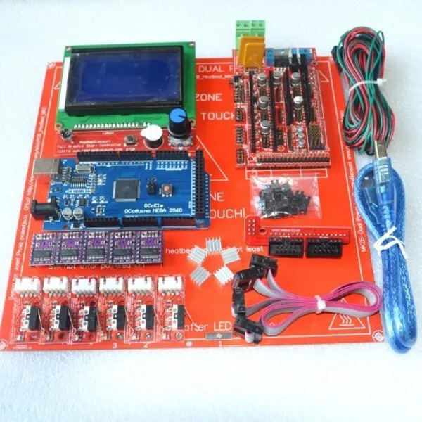 Комплект Reprap Ramps 1 4 с Mega 2560 r3 + тепловой платиной mk2b 12864 ЖК контроллер DRV8825 стоп