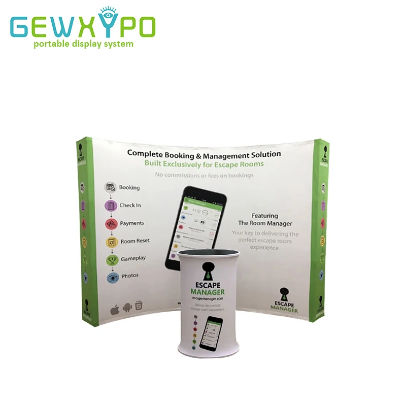 Exhibition Booth 10ft Curved Advertising Velcro Pop Up Banner Display Wall With Portable Tension Fabric Oval Table
Exhibition Booth 10ft Curved Advertising Velcro Pop Up Banner Display Wall With Portable Tension Fabric Oval Table