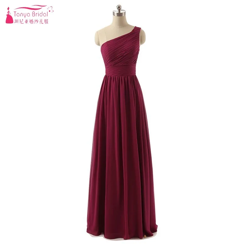 

ТРАПЕЦИЕВИДНОЕ Темно-Красное длинное шифоновое платье в пол для подружки невесты плиссированное платье на одно плечо для подружек невесты
