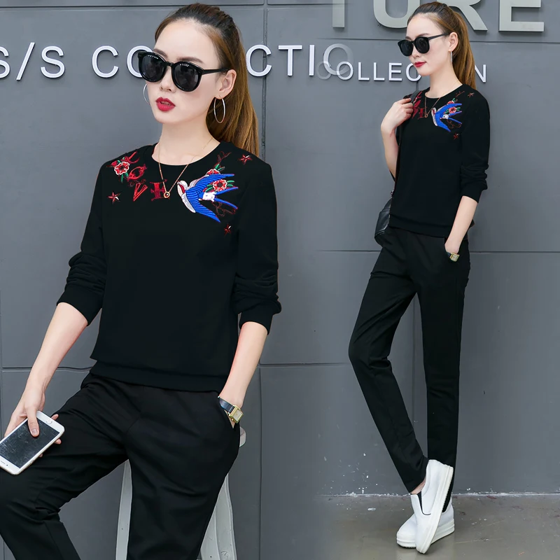 Autumn new student embroidery women suits black trousers long-sleeved pullover sweatshirt clothes fleece two-piece outfit M-3XL
Autumn new student embroidery women suits black trousers long-sleeved pullover sweatshirt clothes fleece two-piece outfit M-3XL