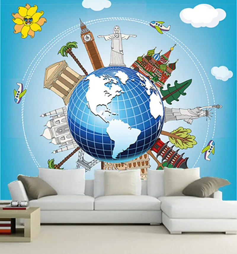 Custom 3D murals,around the World Cartoon children's room ceiling papel de parede, living room sofa TV wall bedroom wallpaper
Custom 3D murals,around the World Cartoon children's room ceiling papel de parede, living room sofa TV wall bedroom wallpaper