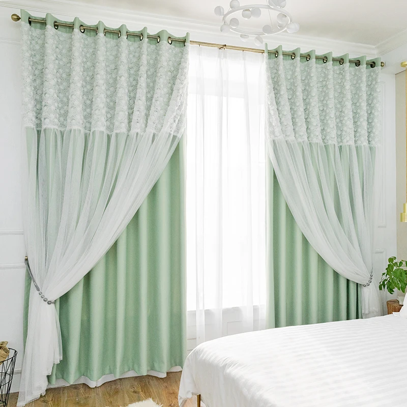 Chicity Green Blackout Curtains For Living room Double layer elegant white rose Lace curtain for women bedroom customized
Chicity Green Blackout Curtains For Living room Double layer elegant white rose Lace curtain for women bedroom customized