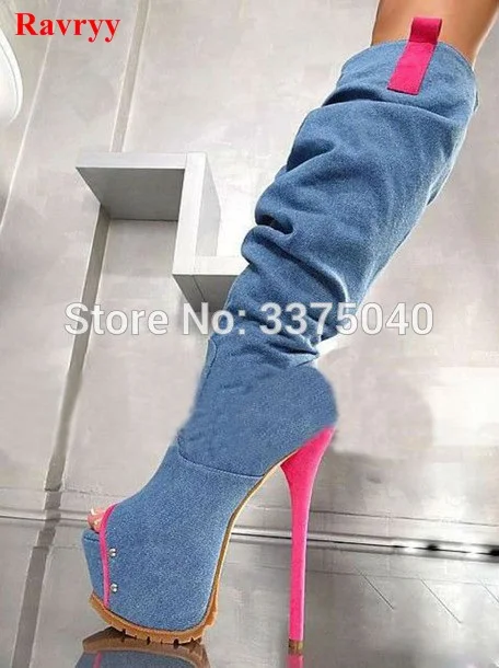 Ravryy fashion womens platform knee high women Summer boots sexy denim high heel boots Ladies open toe gladiator boots shoes
Ravryy fashion womens platform knee high women Summer boots sexy denim high heel boots Ladies open toe gladiator boots shoes