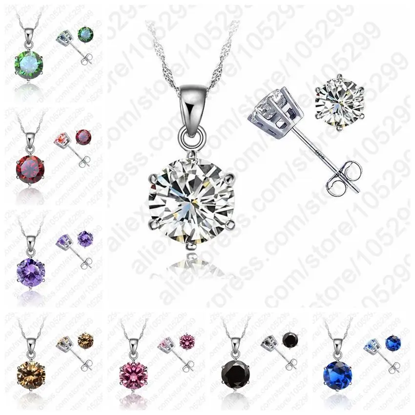 Classic 8 Colors Cubic Zirconia Best 925 Sterling Silver Jewelry Sets 6 Claws Stud Earring Pendant Necklace 18" Chain
Classic 8 Colors Cubic Zirconia Best 925 Sterling Silver Jewelry Sets 6 Claws Stud Earring Pendant Necklace 18" Chain
