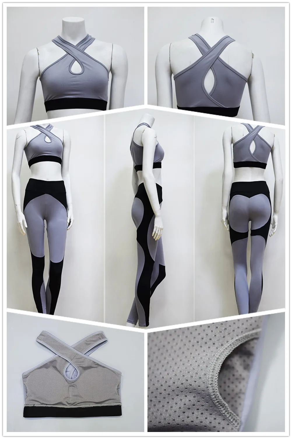 ESHINES Лоскутная костюм Для женщин 2 шт. Набор Йога бюстгальтер + длинные штаны Sportsuite