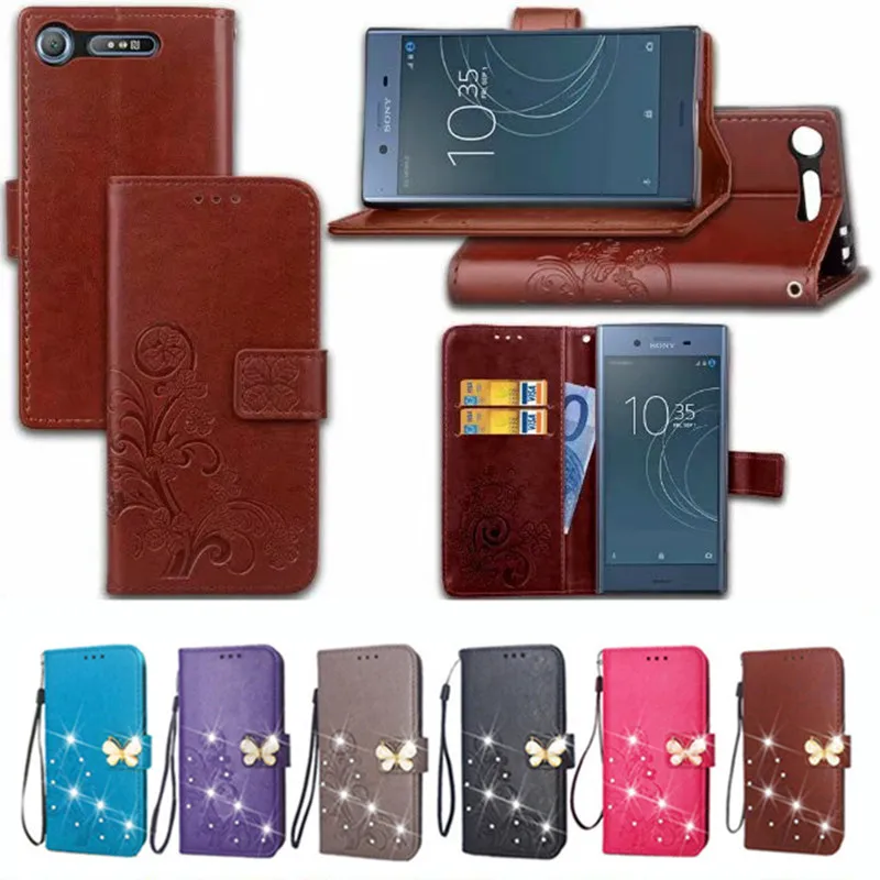 Кожаный чехол бумажник со стразами для sony Xperia XZ1 compact Z3 Z5 XZ XZ2 Premium XZ3 X XA XA1 XA2 10 + Ultra
