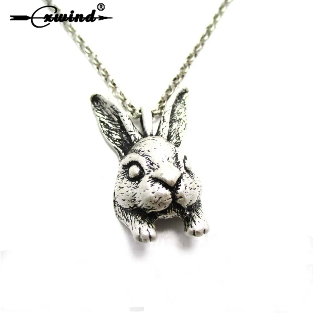 

Cxwind 3D Realistic Rabbit Head Shaped Animal Necklaces Pendants Gift for Women Girls Antique Mens Bunny Necklace Chain bijoux