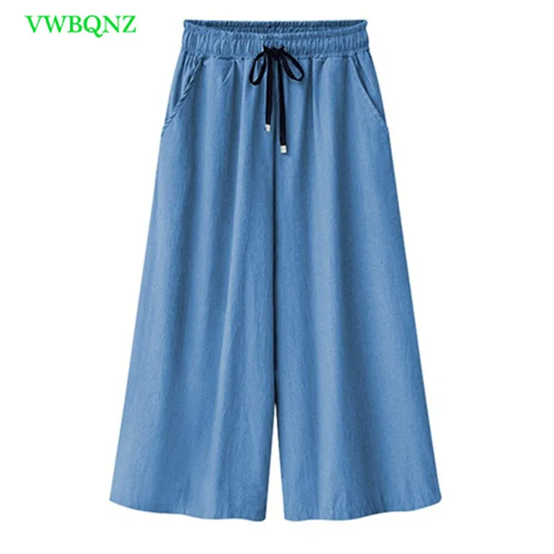 Plus size Denim Wide leg Pants Women Summer Thin section Cropped Pants Womens Loose Casual skirt Trousers Dark blue 5XL 6XL A678
Plus size Denim Wide leg Pants Women Summer Thin section Cropped Pants Womens Loose Casual skirt Trousers Dark blue 5XL 6XL A678