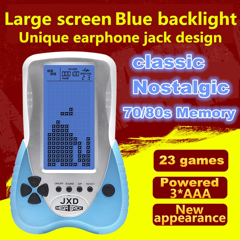 

New big screen tetris game console blue backlight plug headphone built-in 23 games classic nostalgic puzzle children gift