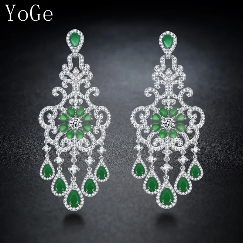 YoGe массивные ювелирные изделия E6286G Мода AAA CZ chandalier капли зеленые камни Висячие
