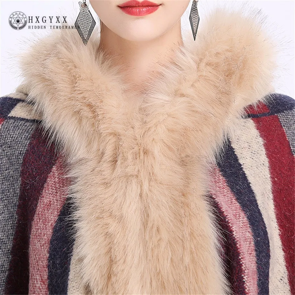 2020 Plus Size Winter Faux Fox Fur Collar Hooded Women Sweater Coat Stripe Cardigan Female Long Sleeve Knitted Poncho Okb105 
2020 Plus Size Winter Faux Fox Fur Collar Hooded Women Sweater Coat Stripe Cardigan Female Long Sleeve Knitted Poncho Okb105