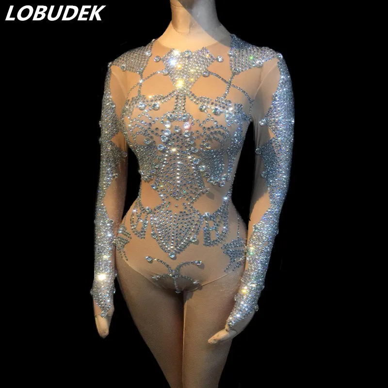 Sparkly Rhinestones Nude Bodysuit Stretch Long Sleeve Crystal Catsuit Bar Nightclub Lady DJ Singer Dancer Sexy Stage Costume
Sparkly Rhinestones Nude Bodysuit Stretch Long Sleeve Crystal Catsuit Bar Nightclub Lady DJ Singer Dancer Sexy Stage Costume