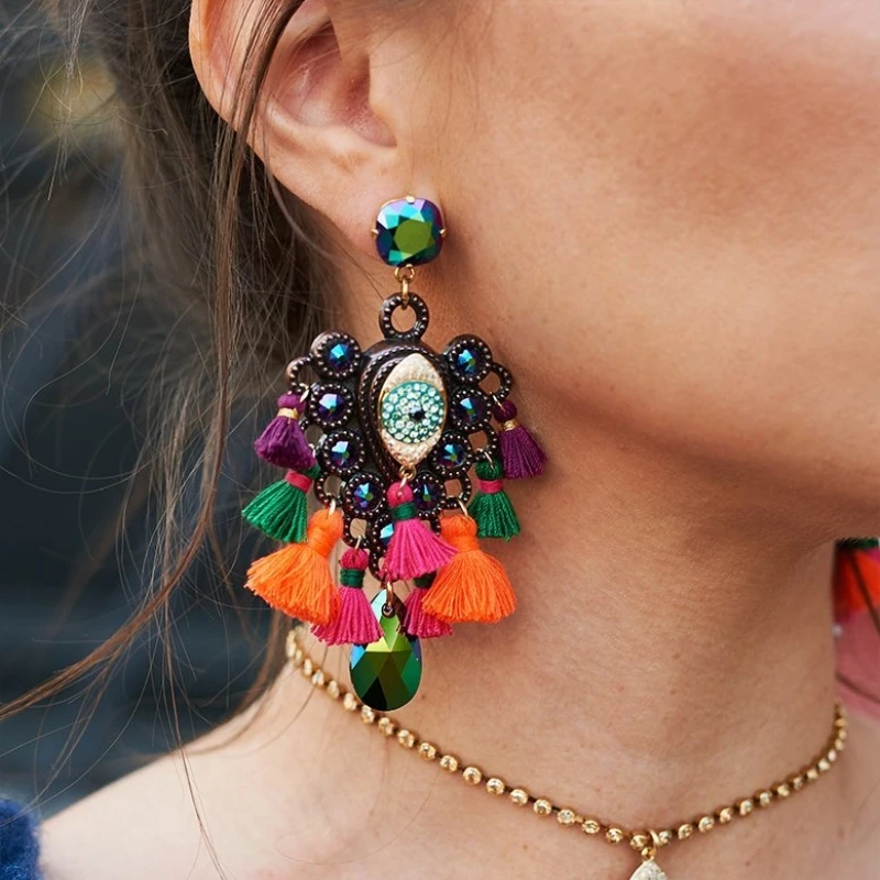 JURAN Big Colorful Bohemian Tassel Earrings Statement Jewelry wholesale Vintage Ethnic Crystal Long Fringing Earrings Oorbellen
JURAN Big Colorful Bohemian Tassel Earrings Statement Jewelry wholesale Vintage Ethnic Crystal Long Fringing Earrings Oorbellen