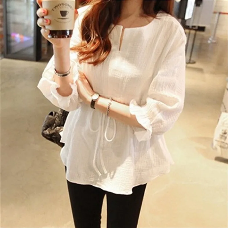 Spring Autumn Women Cotton Linen Blouse Tops Casual Loose V-Neck Blouses Female Tie Bow Ruffles Shirt Blusas Plus Size 5XL A1525
Spring Autumn Women Cotton Linen Blouse Tops Casual Loose V-Neck Blouses Female Tie Bow Ruffles Shirt Blusas Plus Size 5XL A1525
