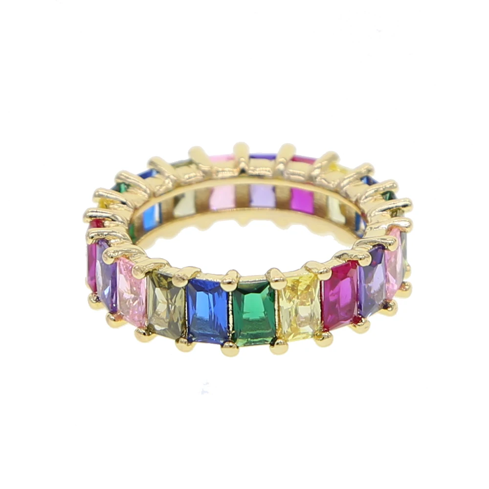 Square cz engagement band ring with colorful cz stone Gold color eternity band fashion
Square cz engagement band ring with colorful cz stone Gold color eternity band fashion