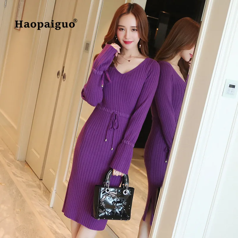 Solid Autumn Pencil Dress Black Long Sleeve V-neck Knee-length Harajuku Knitting Casual Dress Red Office Ladies Dresses Vestido
Solid Autumn Pencil Dress Black Long Sleeve V-neck Knee-length Harajuku Knitting Casual Dress Red Office Ladies Dresses Vestido