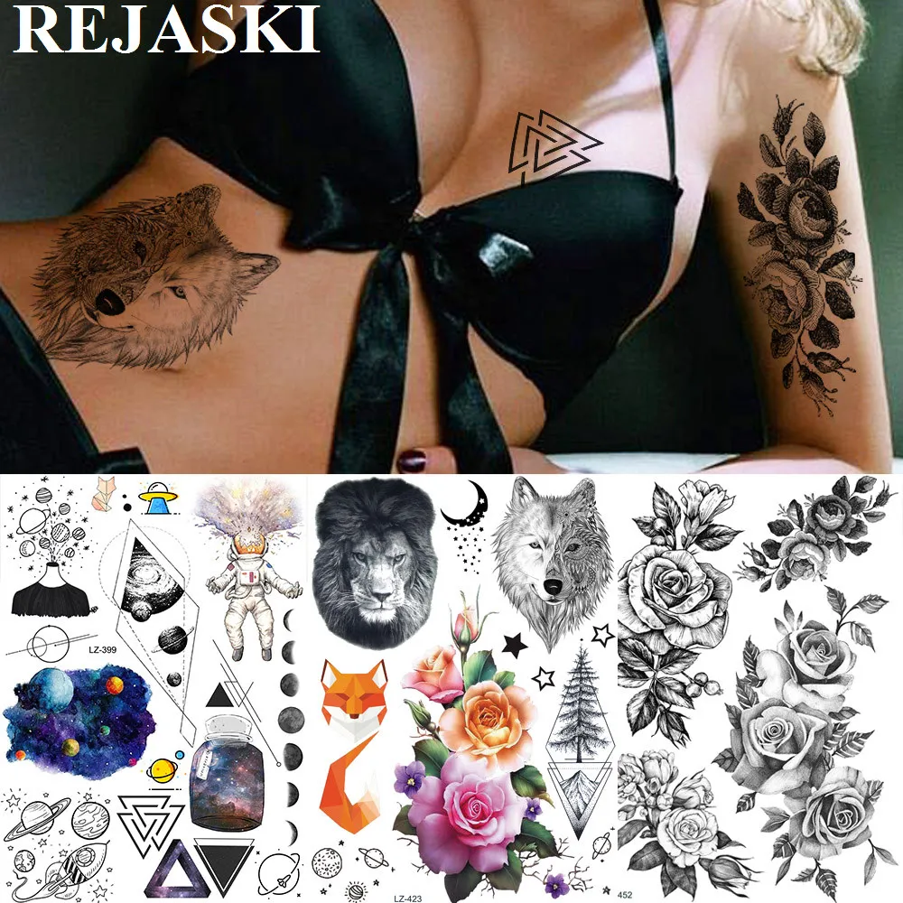 REJASKI Tribal Henna Wolf Flower Lion Temporary Tattoos For Women Men Sticker Diamond Star Waterproof Tatoos Art Custom Tattoo
REJASKI Tribal Henna Wolf Flower Lion Temporary Tattoos For Women Men Sticker Diamond Star Waterproof Tatoos Art Custom Tattoo
