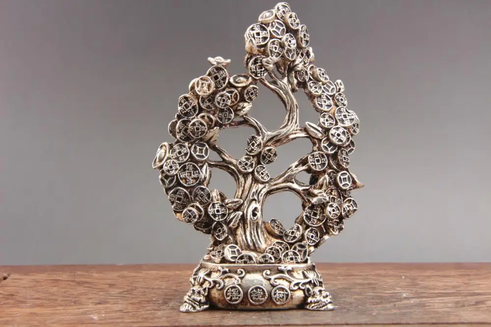 Exquisite Chinese hand carved Tibetan silver statue of coins tree (Yao Qian Shu)
Exquisite Chinese hand carved Tibetan silver statue of coins tree (Yao Qian Shu)