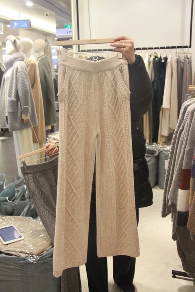 Корейский Для женщин Трикотажные Широкие штаны Высокое качество на весну и зиму