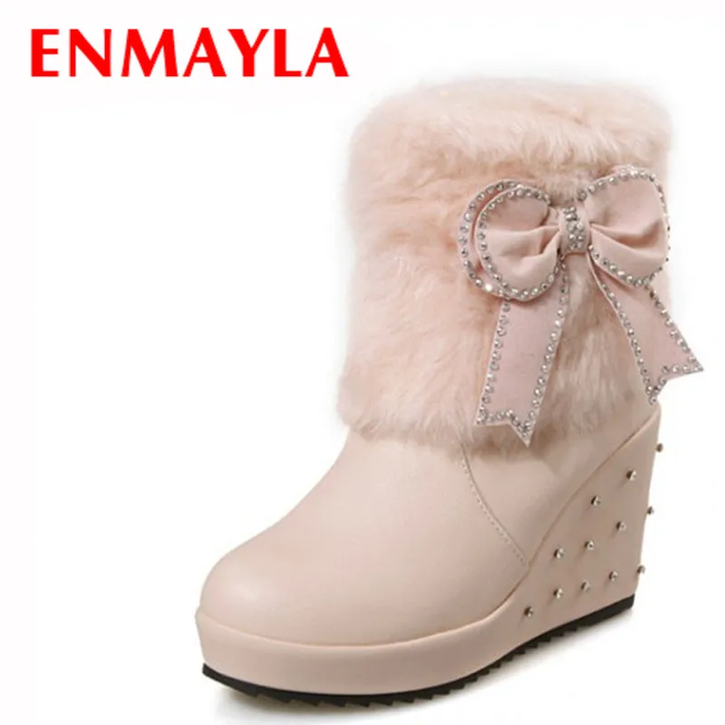 ENMAYLA Pink White Fur High Heels Ankle Boots for Women Wedges Heels Rhinestone Slip-On Platform Boots Bow Ladies Shoes Woman
ENMAYLA Pink White Fur High Heels Ankle Boots for Women Wedges Heels Rhinestone Slip-On Platform Boots Bow Ladies Shoes Woman