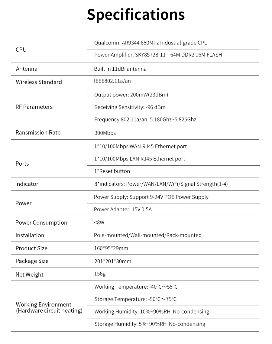 Comfast 2.4G/5G 300Mbps mini Outdoor Wireless CPE WIFI Extender Repeater network bridge for WIFI signal receiver send CPE
Comfast 2.4G/5G 300Mbps mini Outdoor Wireless CPE WIFI Extender Repeater network bridge for WIFI signal receiver send CPE