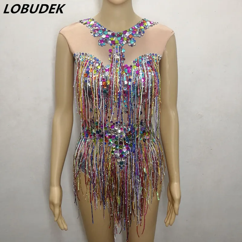 Zentai Costumes Colorful Tassels Rhinestones Bodysuit Sparkly Fringes Sleeveless Bodysuits Sexy Nightclub Women Dance Stage Wear
Zentai Costumes Colorful Tassels Rhinestones Bodysuit Sparkly Fringes Sleeveless Bodysuits Sexy Nightclub Women Dance Stage Wear