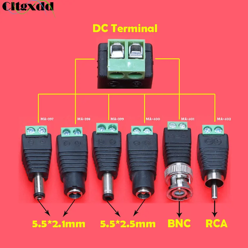 1PC Female Male DC Power Jack 5.5 * 2.1 / 5.5*2.5 BNC RCA to DC Crimp Terminal Block Plug Connector Adapter for CCTV Camera Wire
1PC Female Male DC Power Jack 5.5 * 2.1 / 5.5*2.5 BNC RCA to DC Crimp Terminal Block Plug Connector Adapter for CCTV Camera Wire