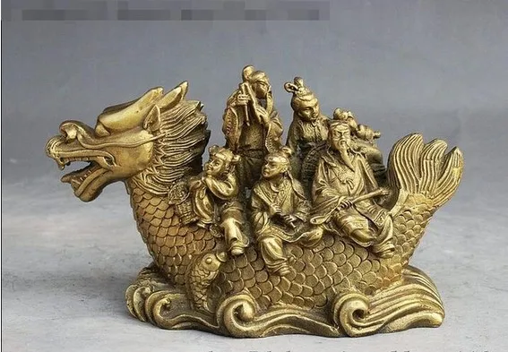 YM 308 China Fengshui Brass Eight Immortals 8 God Rode Dragon Fish Buddha Statue | Дом и сад