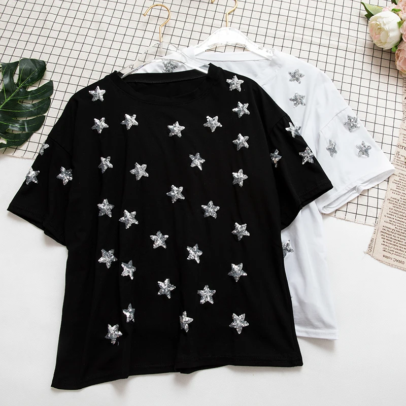 2019 New Summer Fashion Loose Star Eembroidery t shirt women O-Neck Sequined T-Shirts All-Match Short Sleeve Shirt Top Tees 654
2019 New Summer Fashion Loose Star Eembroidery t shirt women O-Neck Sequined T-Shirts All-Match Short Sleeve Shirt Top Tees 654
