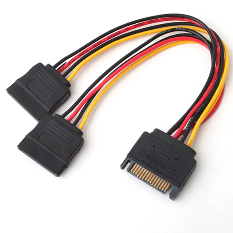 Горячая Распродажа 15 Pin SATA Male to 2 распределитель Female кабель питания #2448 |