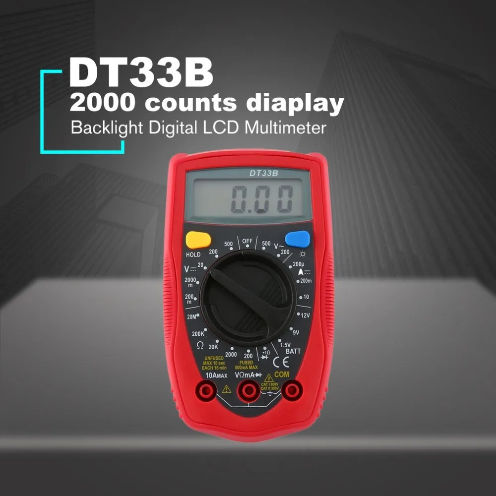 DT33B DT33C Цифровой мультиметр Подсветка Зуммер защиты AC DC Амперметр Вольтметр Ом