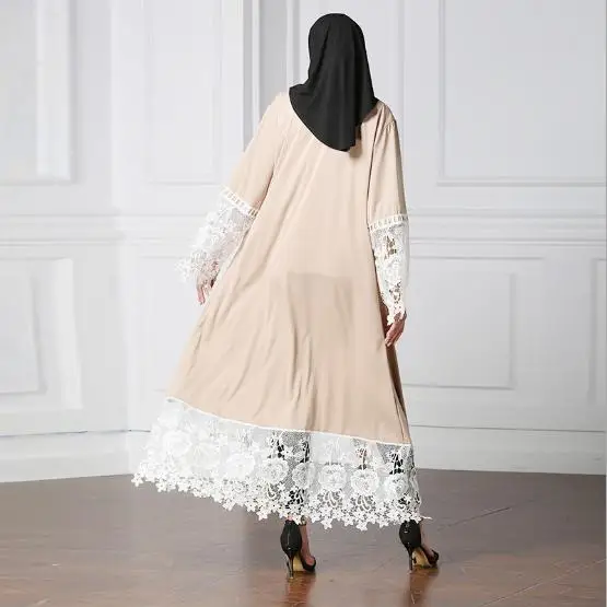 Мусульманское платье абайя кардиган с вышивкой кимоно длинное ажурное в полную