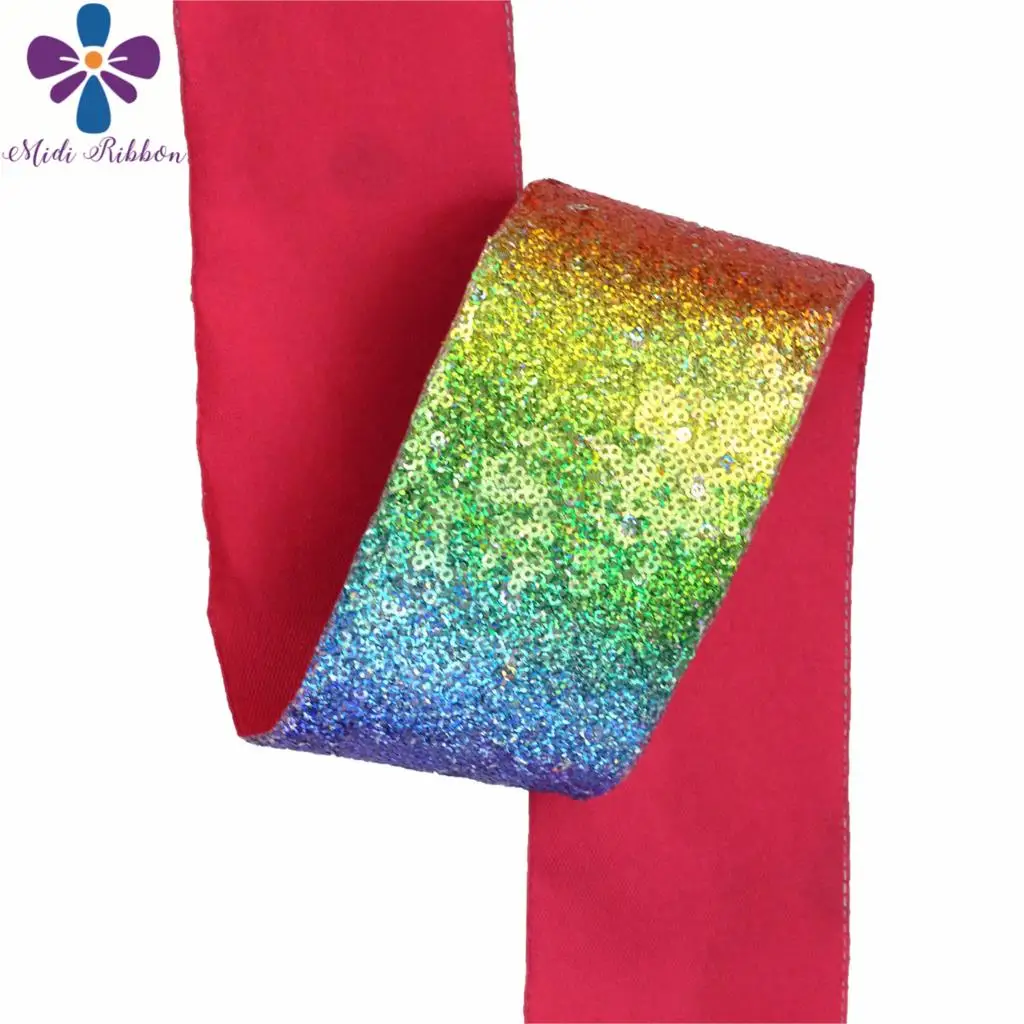 3"75mm Shiny Glitter Cutting Ribbon 25yards/roll Gradient Rainbow Color DIY Wedding Dress Decor Hair Bowknots Gift Packing
3"75mm Shiny Glitter Cutting Ribbon 25yards/roll Gradient Rainbow Color DIY Wedding Dress Decor Hair Bowknots Gift Packing