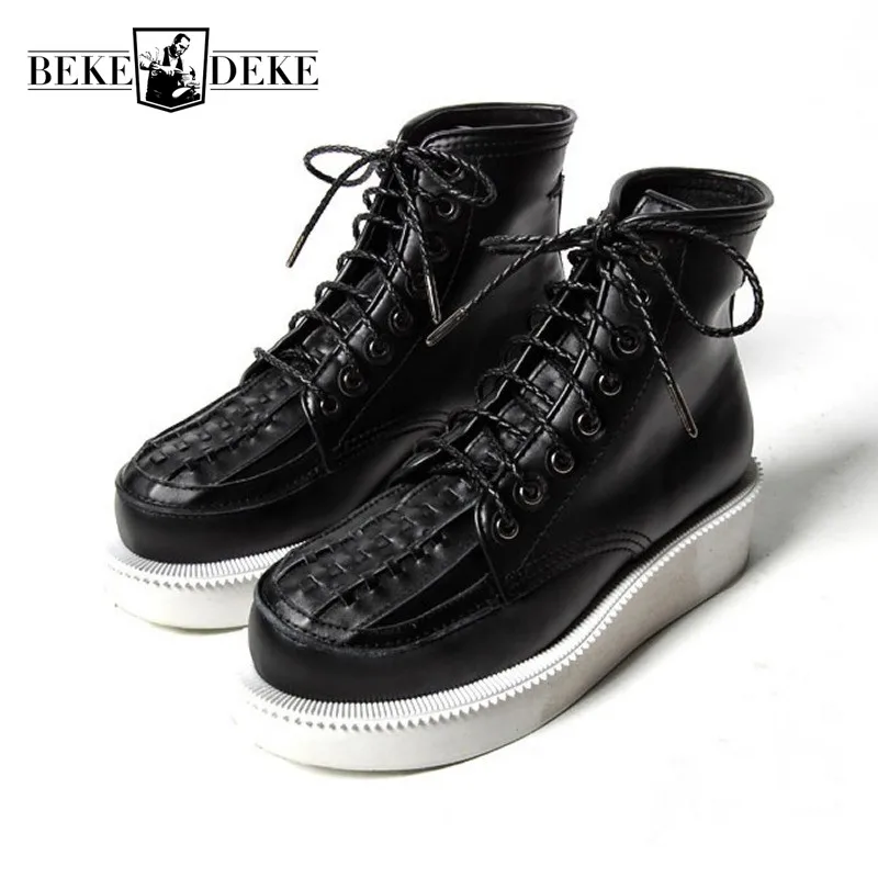 Brand Men Runway High Top Platform Shoes Lace up Med Heels Creeper Ankle Boots Man Casual Sneakers Genuine Leather Shoes
Brand Men Runway High Top Platform Shoes Lace up Med Heels Creeper Ankle Boots Man Casual Sneakers Genuine Leather Shoes