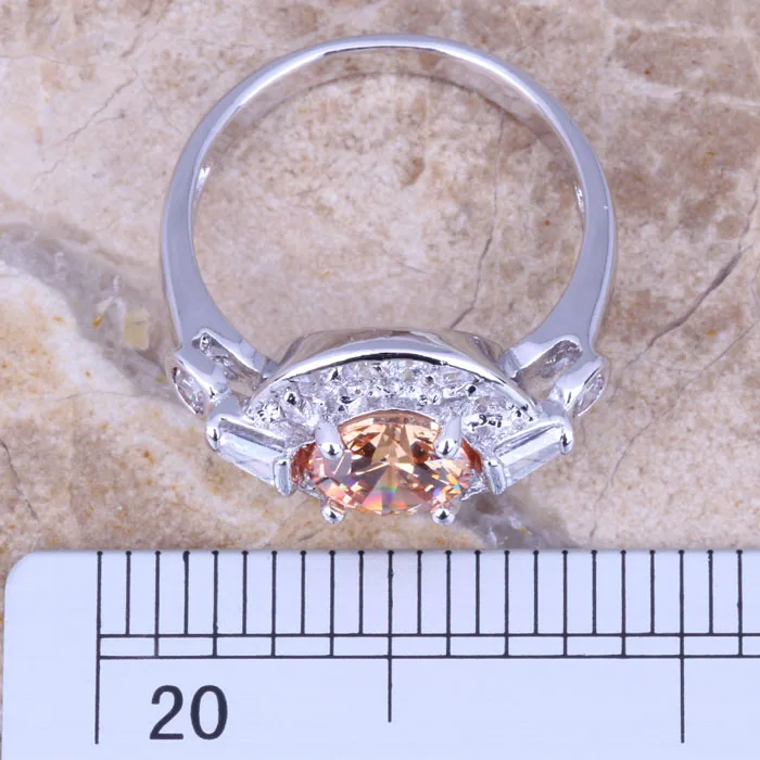 Отличное женское кольцо цвета шампанского Morganite белое CZ посеребренное Размер