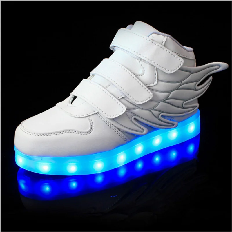 Fashion Wings USB Charged Children Glowing Shoes Girls Led Light Boys Leather Sneakers Skateboard 1199 | Детская одежда и обувь